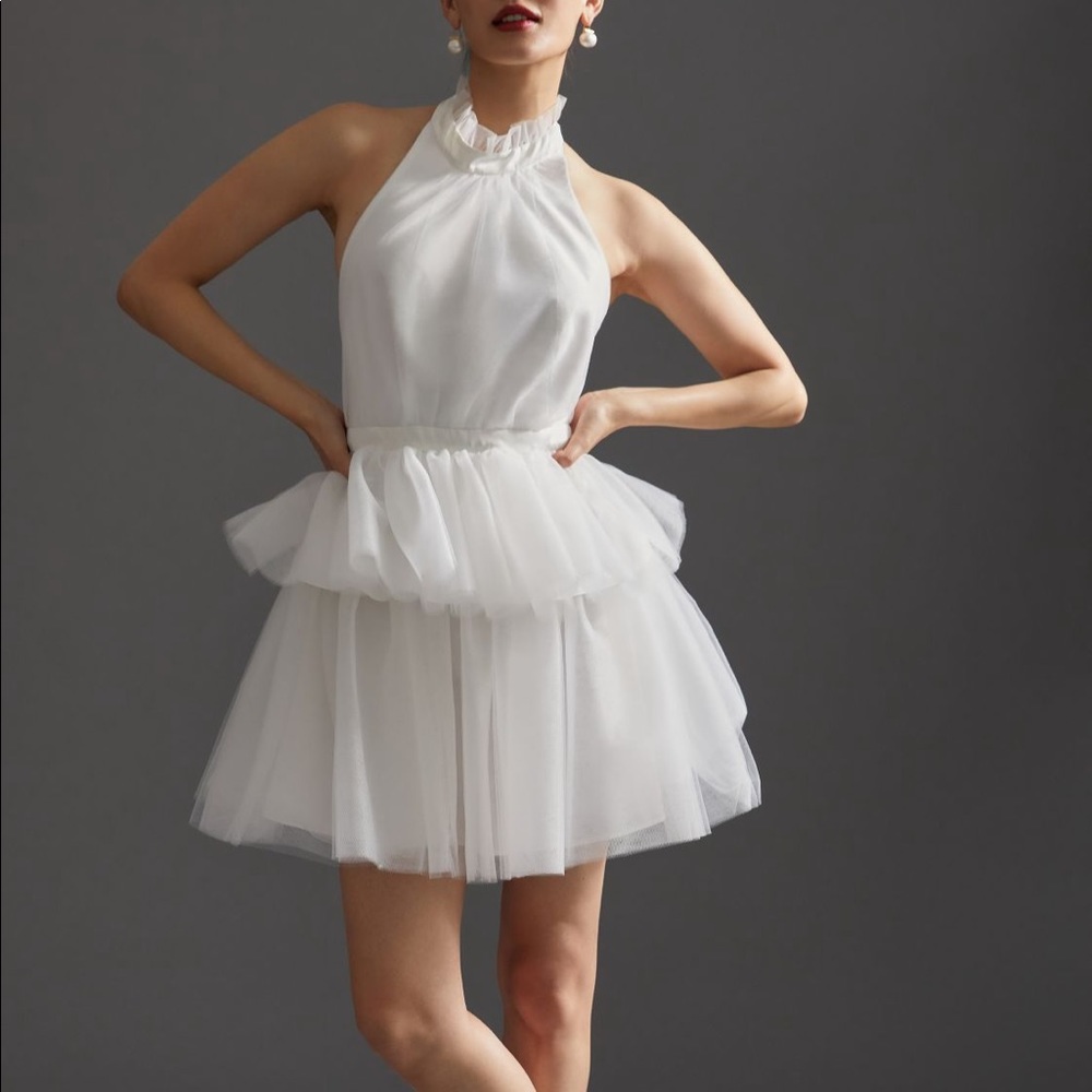 Hutch Tulle Halter Mini Dress Backless White size 6 or Small New